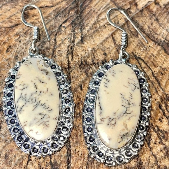 “Stone of Plentitude” Dendritic Agate Earrings 2” - Picture 10 of 14